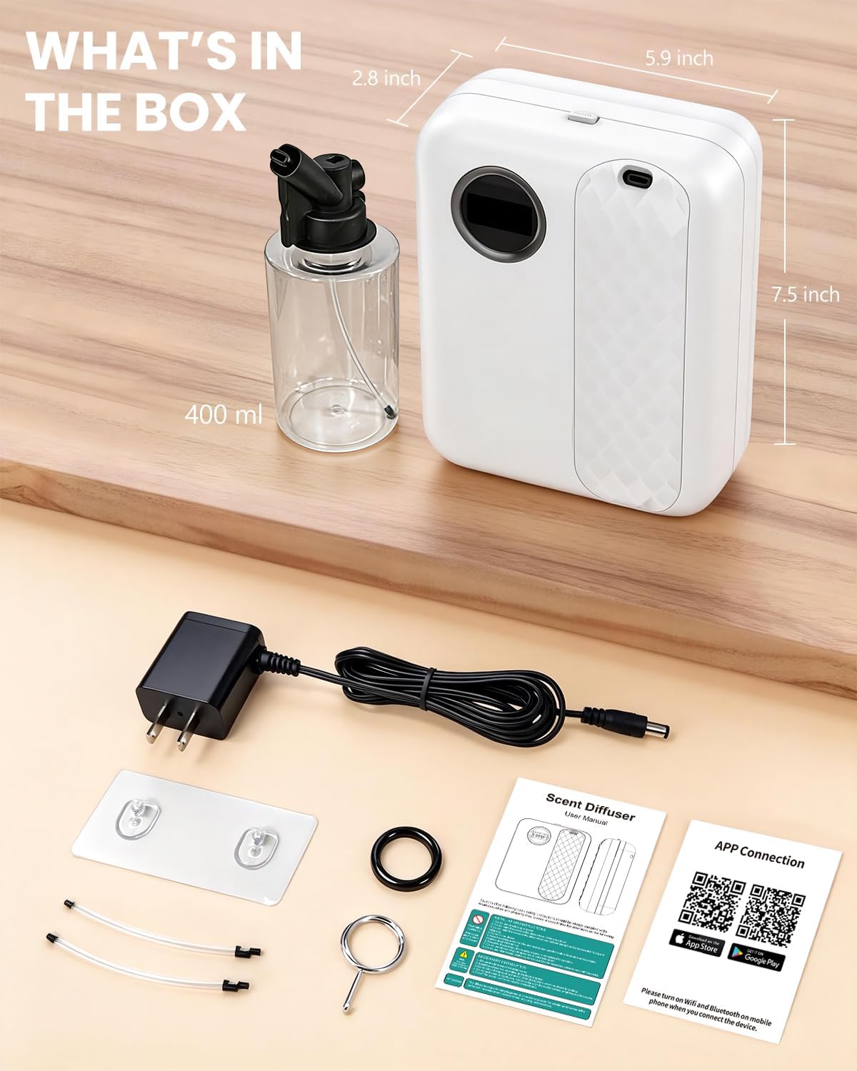 Waterless Essential Oil Diffuser for Home & Office, Smart Bluetooth App Control Scent Machine, 3000 Sq Ft Coverage, 400mL Cold Air Aromatherapy for Large Rooms - Bright White