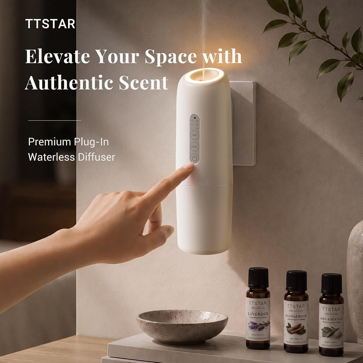 Wall Plug-in Waterless Diffuser with App Control & 3 Essential Oils