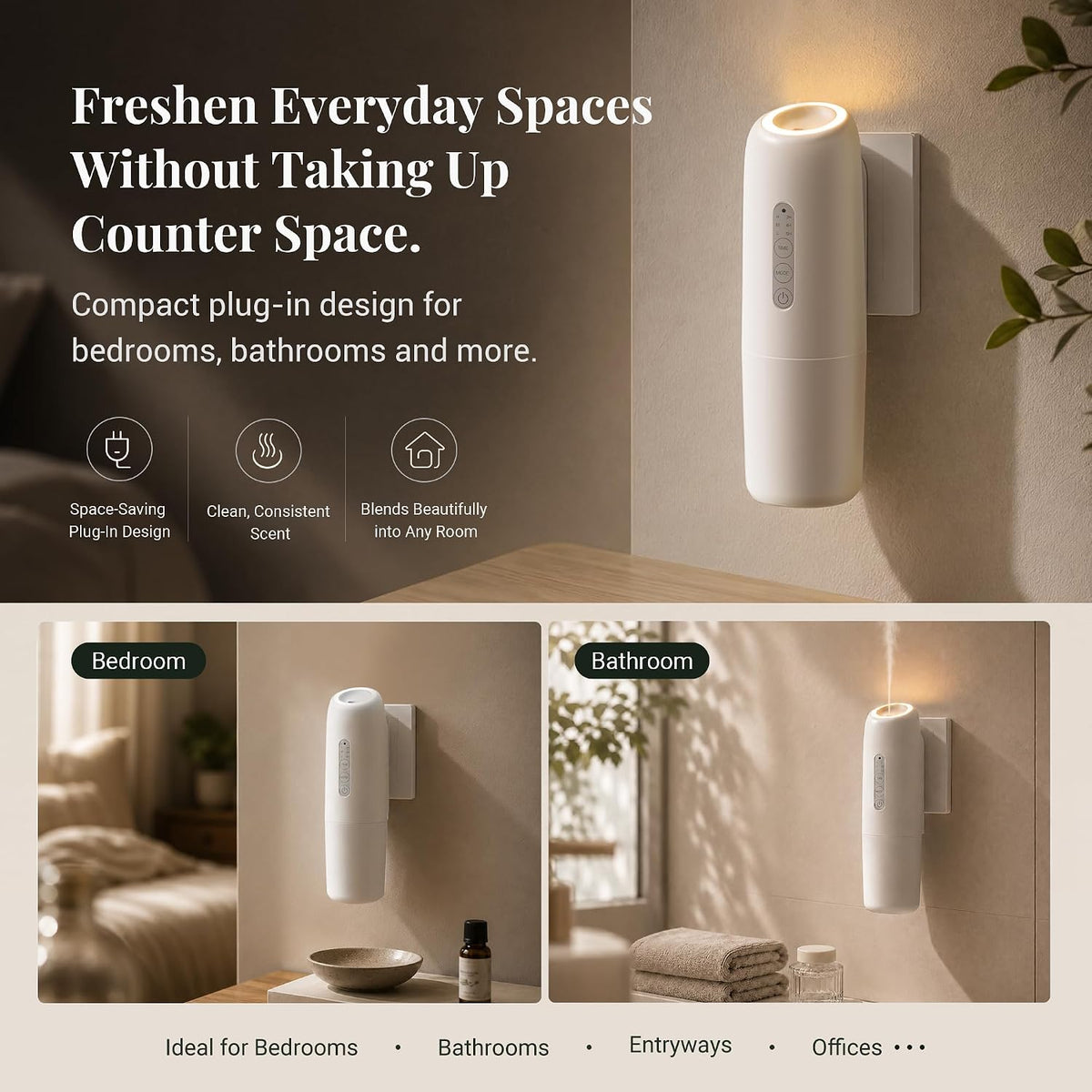 Wall Plug-in Waterless Diffuser with App Control & 3 Essential Oils