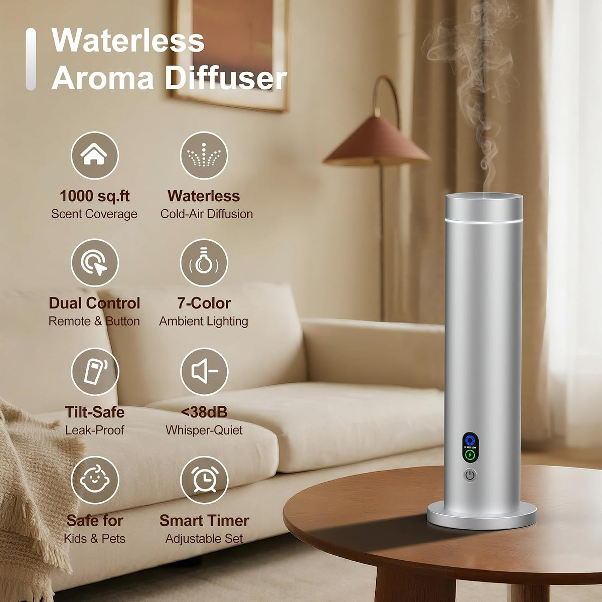Waterless Essential Oil Diffuser, Metal Scent Diffuser, Black