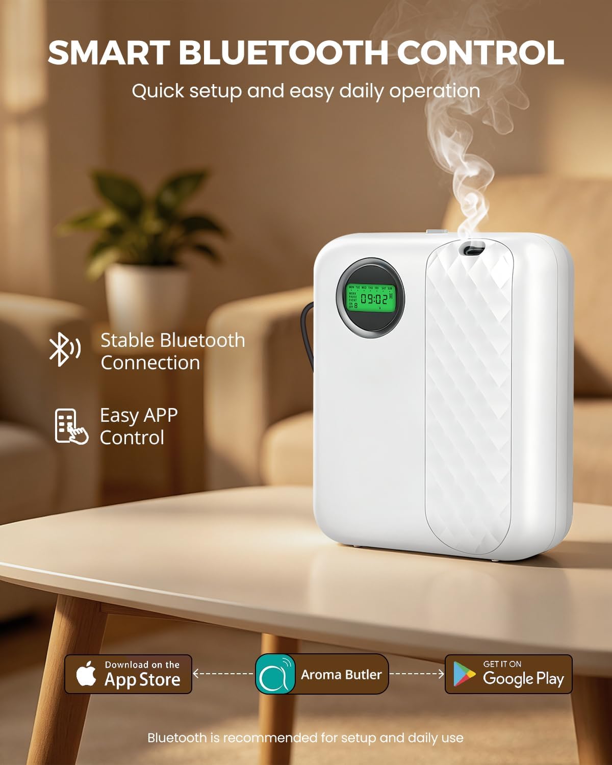 Waterless Essential Oil Diffuser for Home & Office, Smart Bluetooth App Control Scent Machine, 3000 Sq Ft Coverage, 400mL Cold Air Aromatherapy for Large Rooms - Bright White