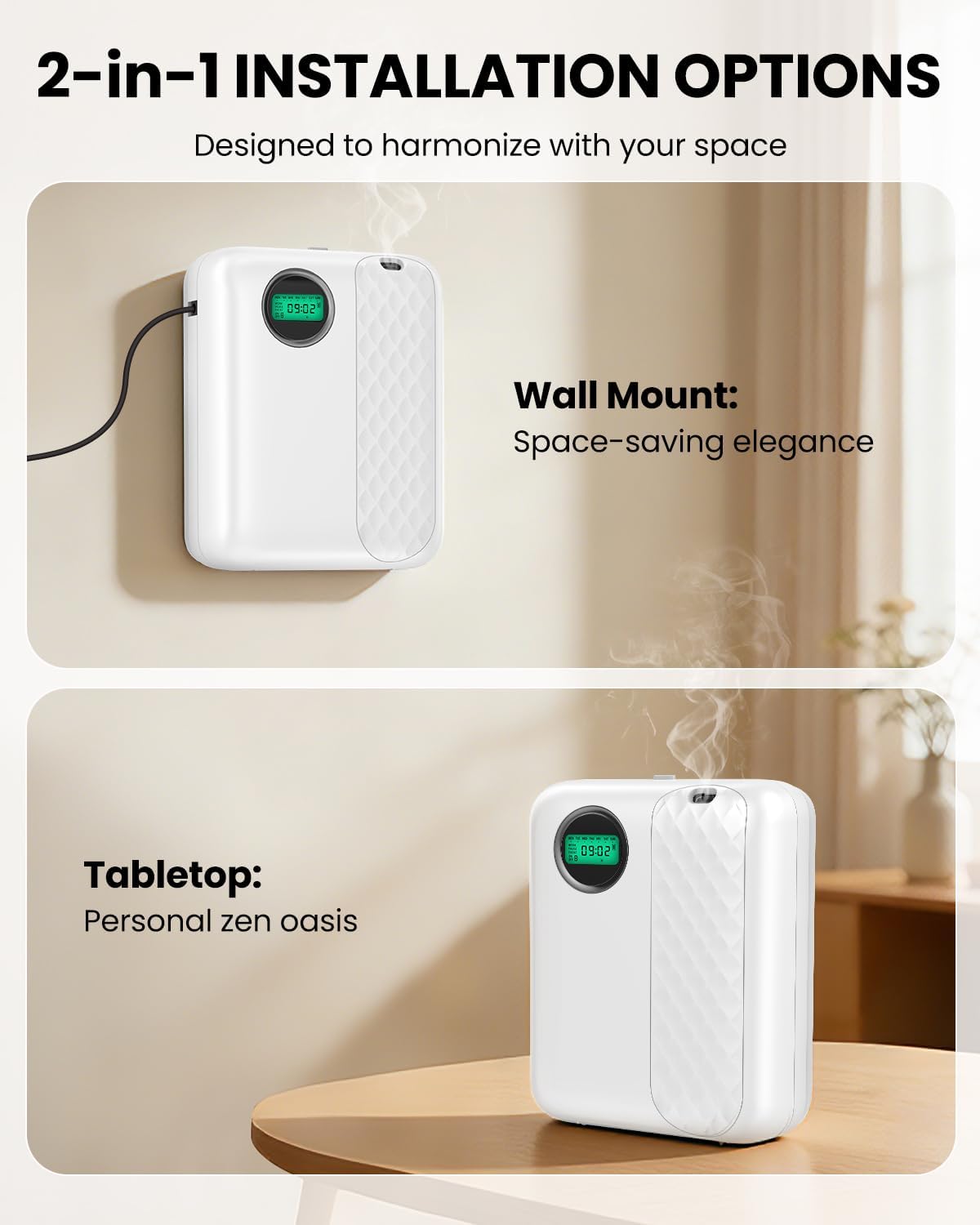 Waterless Essential Oil Diffuser for Home & Office, Smart Bluetooth App Control Scent Machine, 3000 Sq Ft Coverage, 400mL Cold Air Aromatherapy for Large Rooms - Bright White