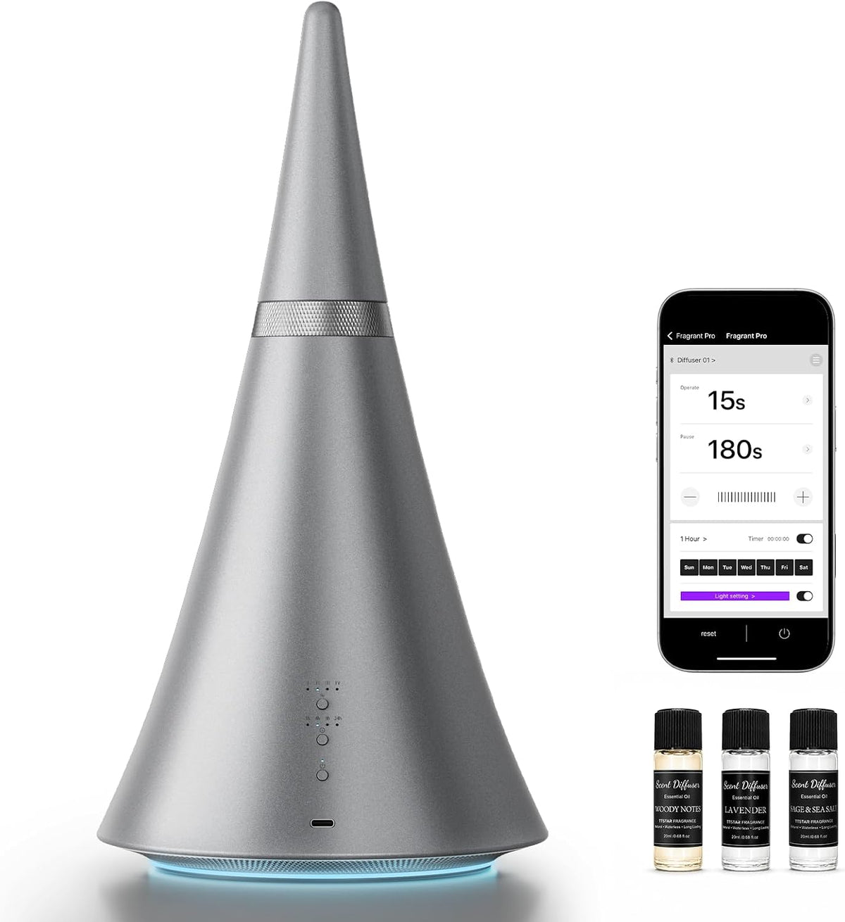 Waterless Essential Oil Diffuser， 2000 Sq.Ft Coverage for Large Rooms