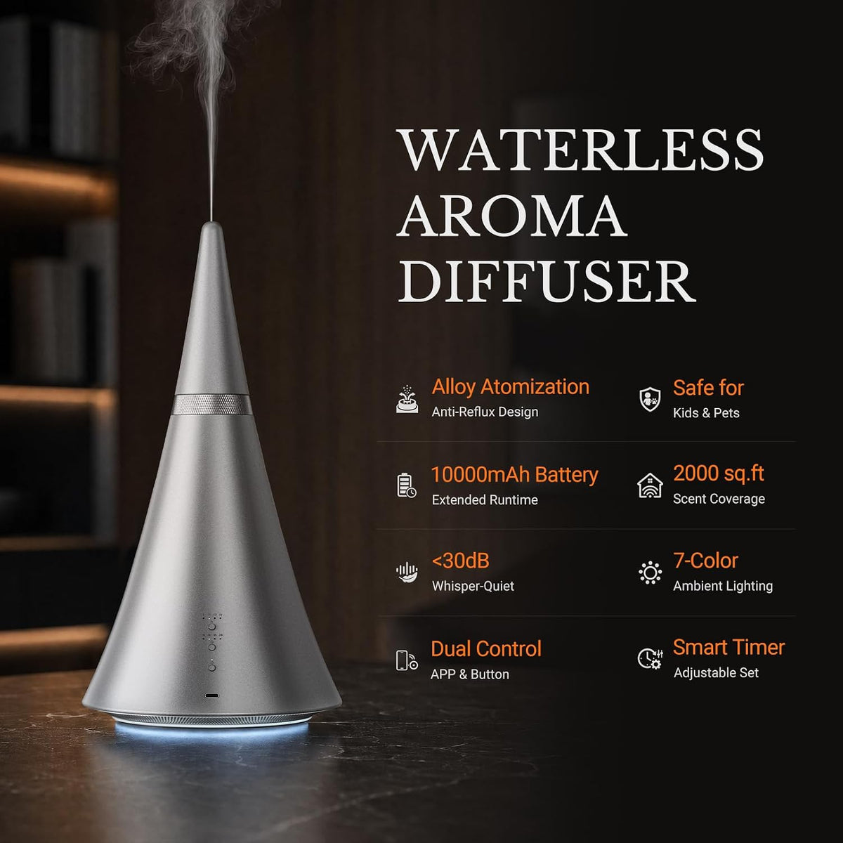 Waterless Essential Oil Diffuser， 2000 Sq.Ft Coverage for Large Rooms