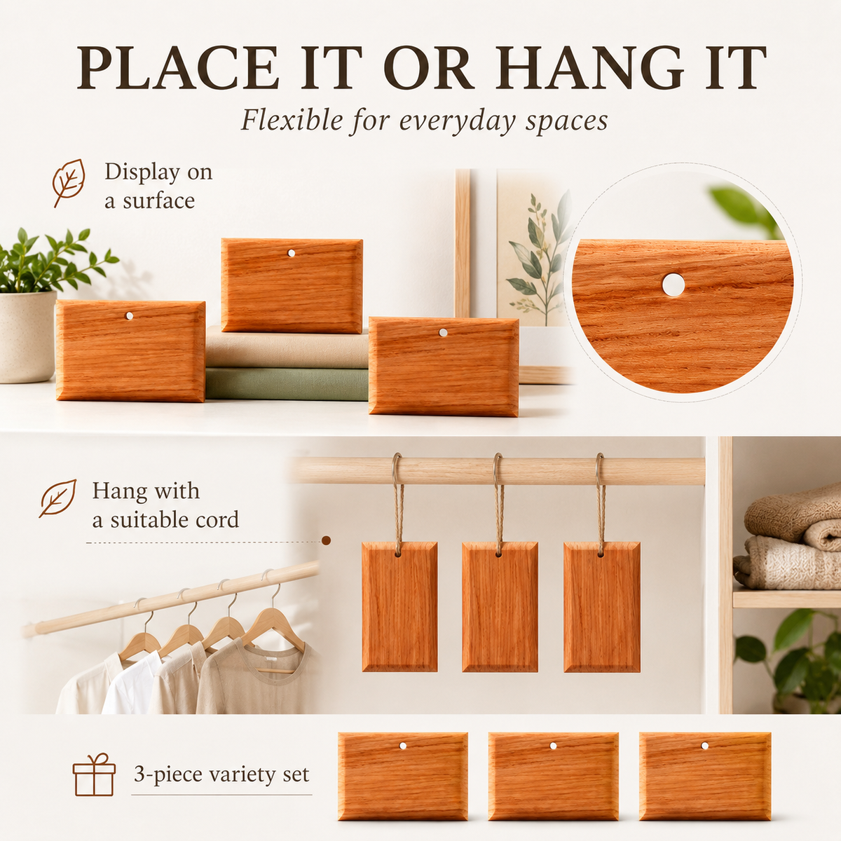 Car Air Freshener Long Lasting 3 Pack Wood Air Fresheners Refill